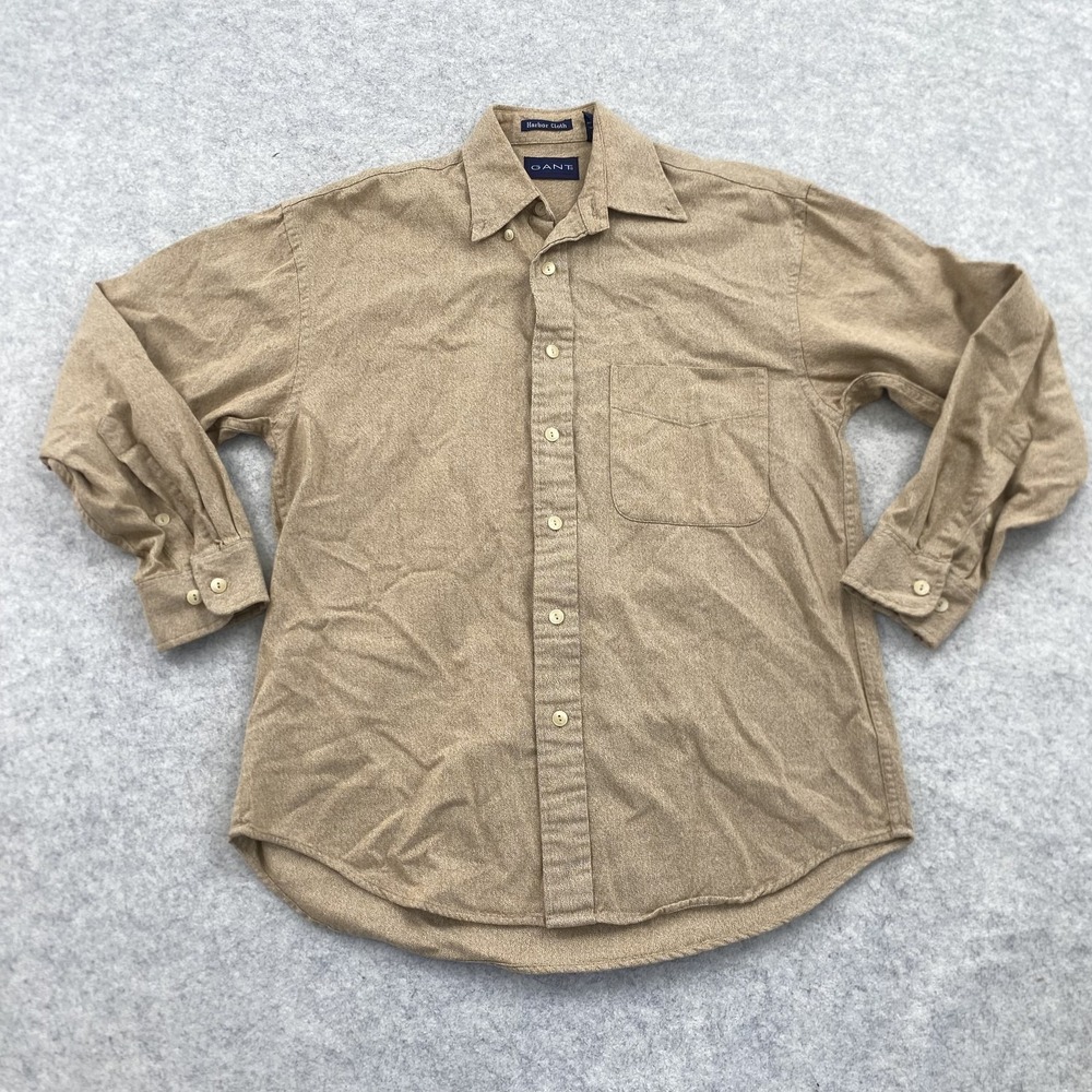 GANT Shirt Mens Small Beige Herringbone Twill Button Up Long Sleeve Casual